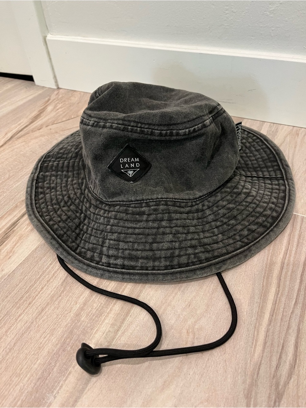 Washed Black Men's Bucket Hat with Chin Cord